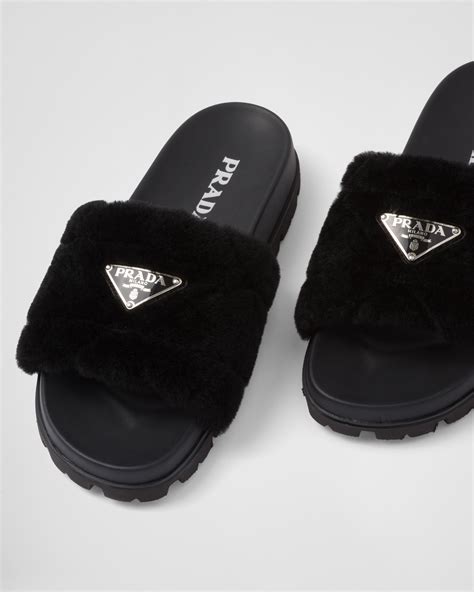 prada womens rubber slides|prada fluffy slides.